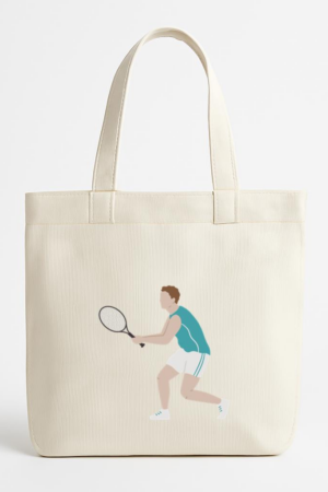 Everydaycommunionshop Man Running And Playing Tennis With A Racquet Canvas Tote Bag