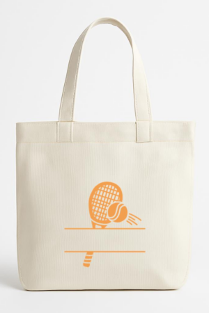 Everydaycommunionshop Orange Tennis Racket And Ball Label Canvas Tote Bag
